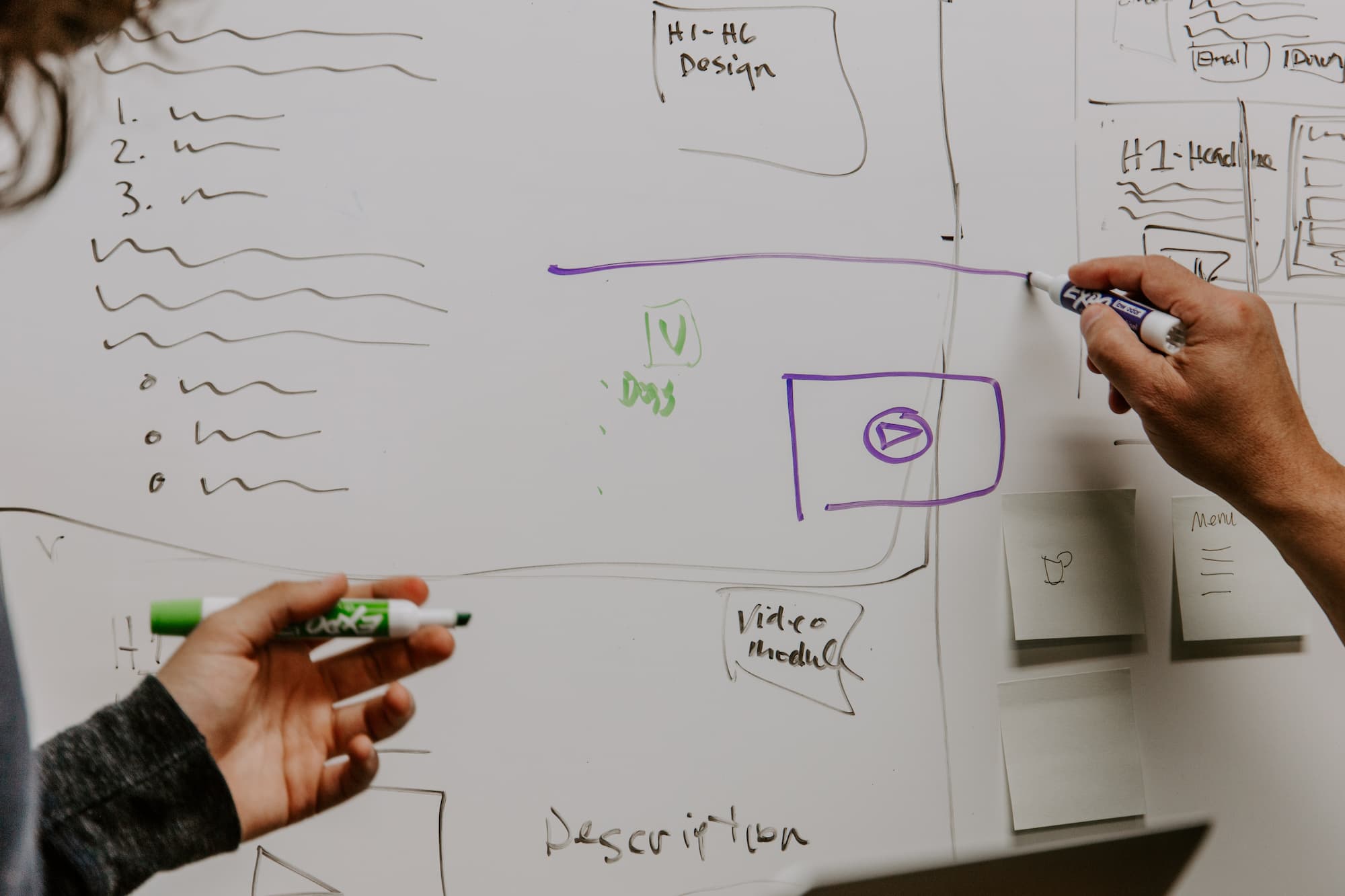 two people outlining content for production