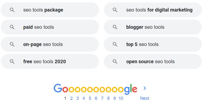 Google suggested search example to find suggested keywords to complete your content outline