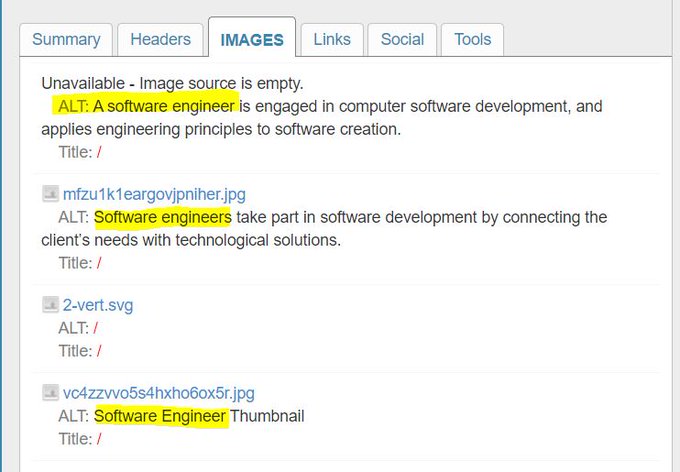 image alt text keyword placement using Software Engineer top result as an example to increase Google rankings
